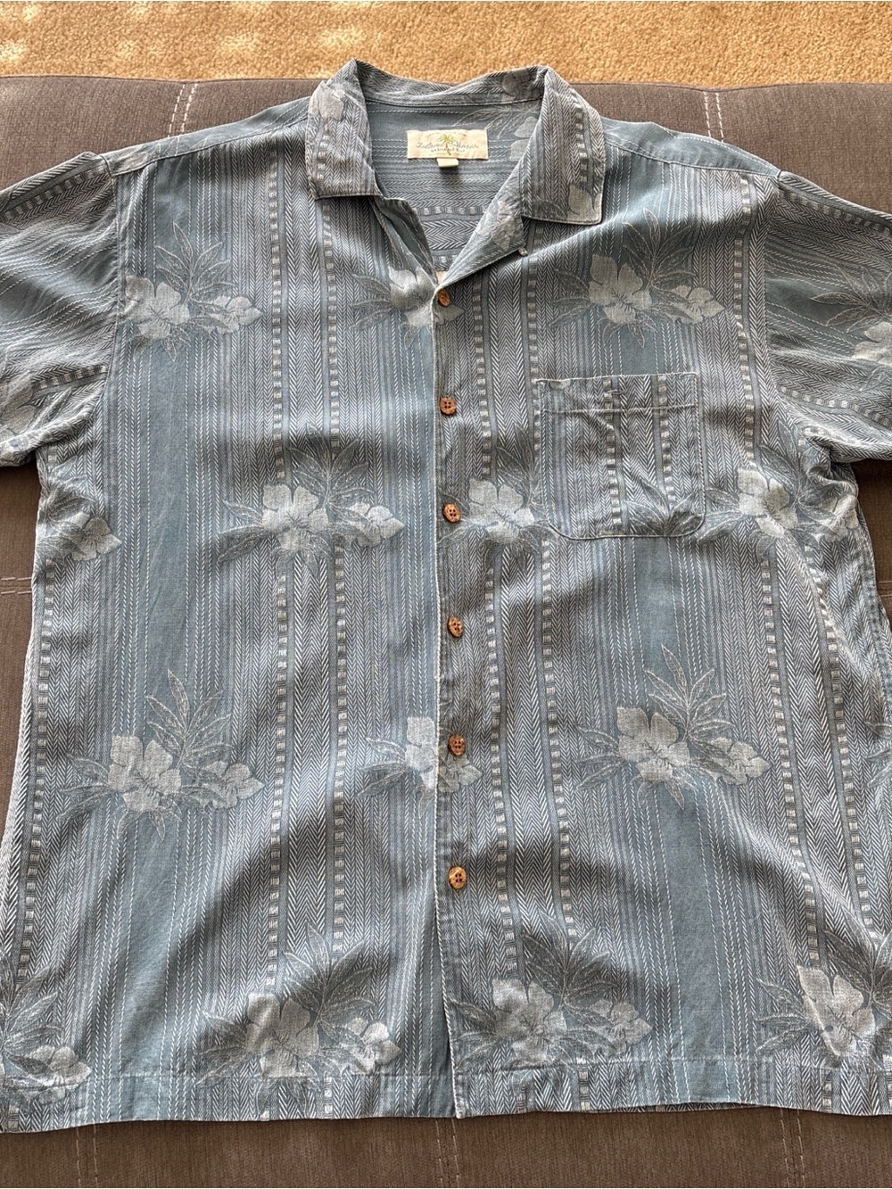Island Shores Hawaiian Shirt Silk Washable Pocket Blue All Over Print China. XL